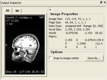 Output Inspector with Image Properties
