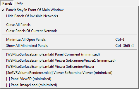 Panels Menu — All Networks with Minimized Panels