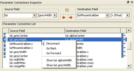 Parameter Connections Inspector Context Menu