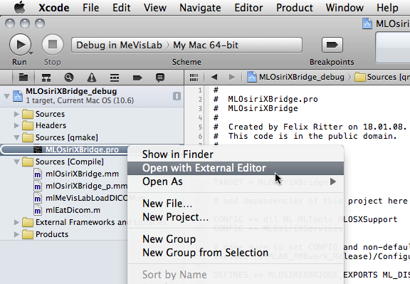 Rebuilding the Xcode project from the .pro file within Xcode itself